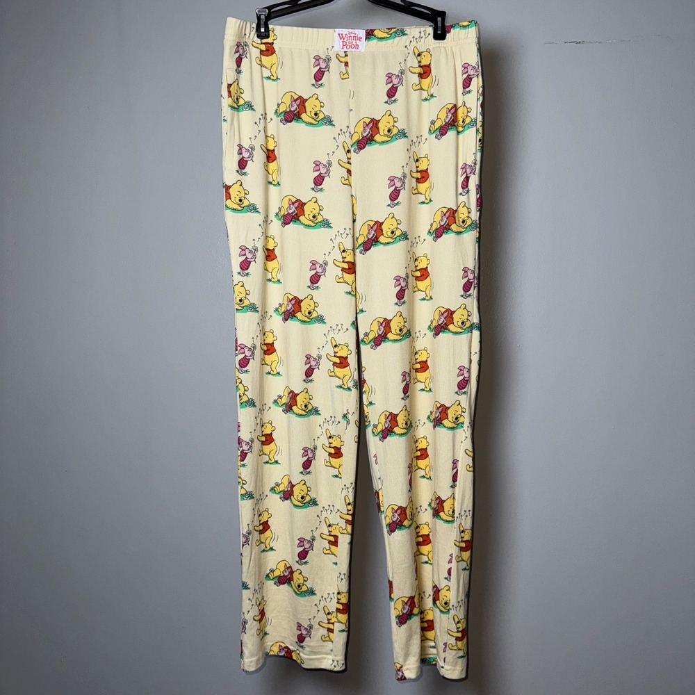 Disney Winnie the Pooh Piglet Pajama Pants Yellow Ribbed Knit Lounge M 8-10 Soft
